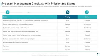 Program Management Checklist With Priority And Status