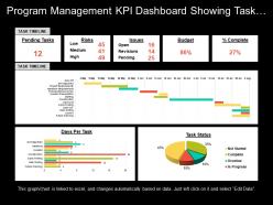 Program management kpi dashboard showing task timeline risks and budget