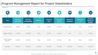 Program Management Report For Project Stakeholders