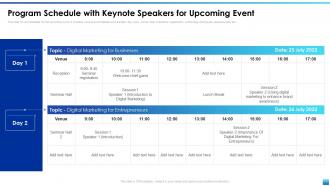 Program Schedule With Keynote Corporate Event Communication Plan