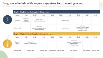 Program Schedule With Keynote Speakers For Upcoming Event Enterprise Event Communication Guide