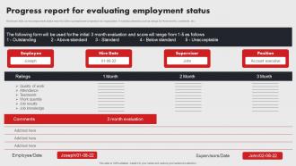 Progress Report For Evaluating Employment Status