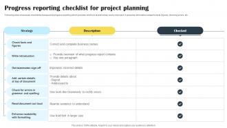 Progress Reporting Checklist For Project Planning
