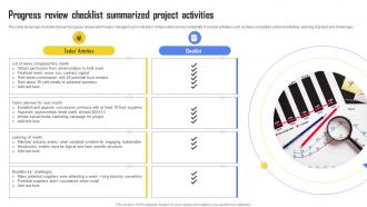 Progress Review Checklist Summarized Project Activities