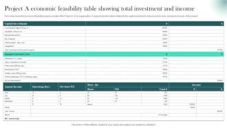Project A Economic Feasibility Table Showing Total Investment And Income