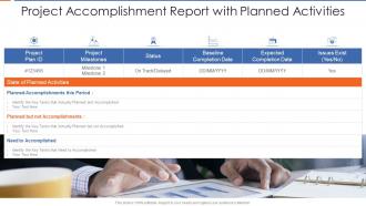 Project accomplishment report with planned activities