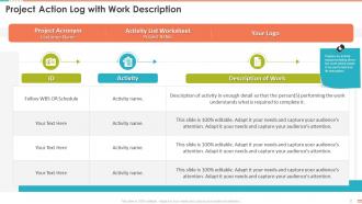 Project Action Log With Work Description Project Management Bundle