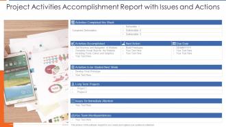 Project activities accomplishment report with issues and actions
