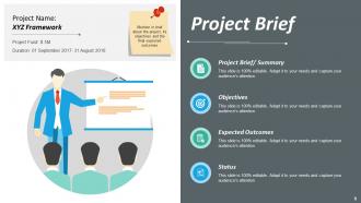 A project brief slide with a man presenting to an audience