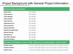 Project background with general project information problem purpose business