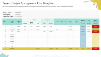 Project Budget Management Plan Template