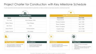 Project Charter For Construction With Key Milestone Schedule