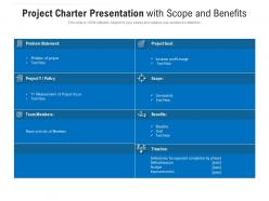 Project charter presentation with scope and benefits