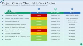 Project Closure Checklist To Track Status Establishing Plan For Successful Project