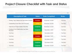 Project closure checklist with task and status