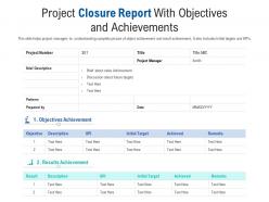 Project closure report with objectives and achievements