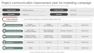 Project Communication Improvement Plan For Marketing Campaign Improvement Plan SS