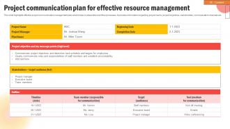 Project Communication Plan For Effective Resource Management