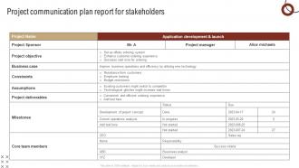 Project Communication Plan Report For Stakeholders