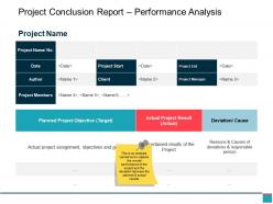 Project conclusion report performance analysis ppt samples