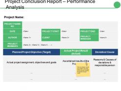 Project conclusion report performance analysis ppt summary backgrounds