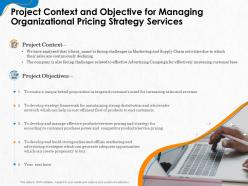 Project context and objective for managing organizational pricing strategy services ppt topics
