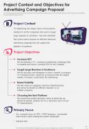 Project Context And Objectives For Advertising Campaign Proposal One Pager Sample Example Document