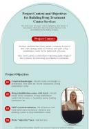 Project Context And Objectives For Building Drug Treatment Center One Pager Sample Example Document