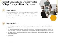 Project context and objectives for college campus event services ppt icon background