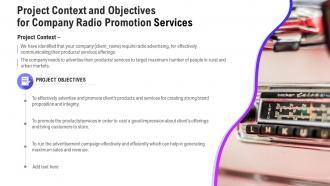 Project context and objectives for company radio promotion services