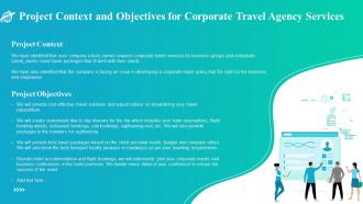 Project context and objectives for corporate travel agency services ppt slides rules