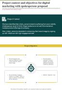 Project Context And Objectives For Digital Marketing With Spokesperson Proposal One Pager Sample Example Document
