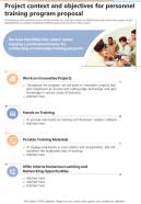 Project Context And Objectives For Personnel Training Program One Pager Sample Example Document