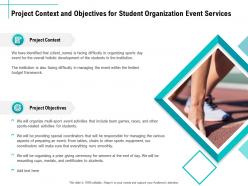 Project context and objectives for student organization event services ppt file aids