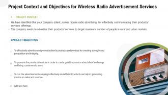 Project context and objectives for wireless radio advertisement services