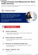 Project Context And Objectives For Work Order Services One Pager Sample Example Document