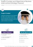 Project Context And Objectives Of Business Improvement Strategy Proposal One Pager Sample Example Document
