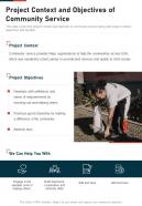Project Context And Objectives Of Community Service One Pager Sample Example Document