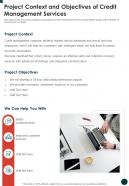 Project Context And Objectives Of Credit Management Services One Pager Sample Example Document