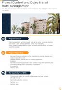 Project Context And Objectives Of Hotel Management One Pager Sample Example Document