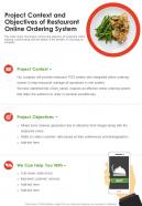 Project Context And Objectives Of Restaurant Online Ordering System One Pager Sample Example Document