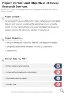 Project Context And Objectives Of Survey Research Services One Pager Sample Example Document