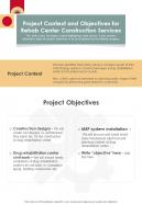 Project Context And Objectives Rehab Center Construction One Pager Sample Example Document