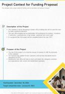 Project Context For Funding Proposal One Pager Sample Example Document