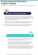 Project Context For Recreation Program Proposal One Pager Sample Example Document