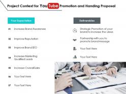 Project context for you tube promotion and handing proposal ppt slides