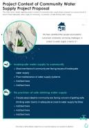 Project Context Of Community Water Supply Project Proposal One Pager Sample Example Document