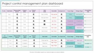 Project Control Management Plan Dashboard