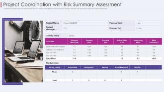 Project coordination with risk summary assessment