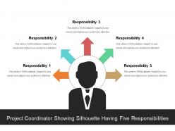 Project coordinator showing silhouette having five responsibilities